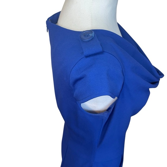 Calvin Klein Royal Blue Sheath Dress Pockets Career Cocktail Drape Neck Sz 2 EUC - Picture 5 of 11